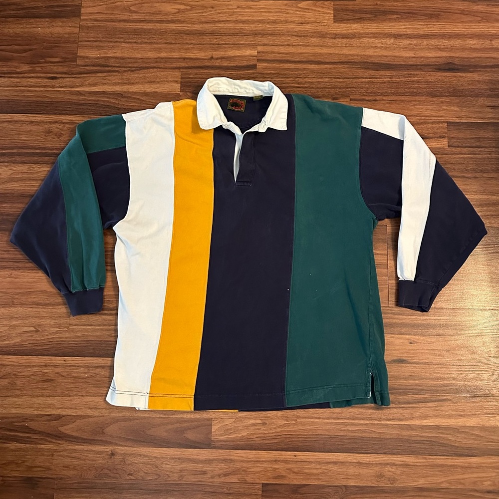 VTG 90’s Boston Trader’s Colorblock Long Sleeve Polo Shirt, Size: X-Large